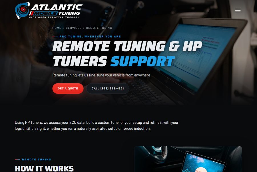 La page du service de tuning à distance d'Atlantic Mobile Tuning