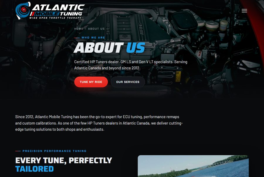 La page À propos d'Atlantic Mobile Tuning