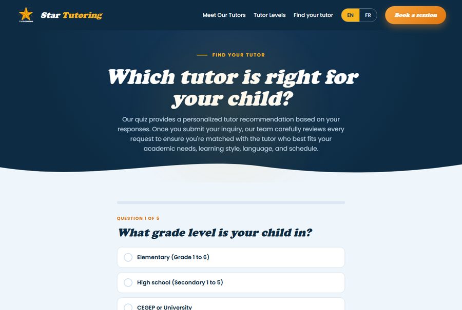Le quiz d'orientation de Star Tutoring