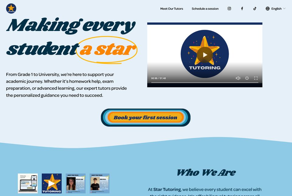 L'ancien site Wix de Star Tutoring, avant la refonte